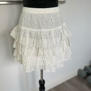 Ruffle eyelet tiered 100% cotton mini skirt